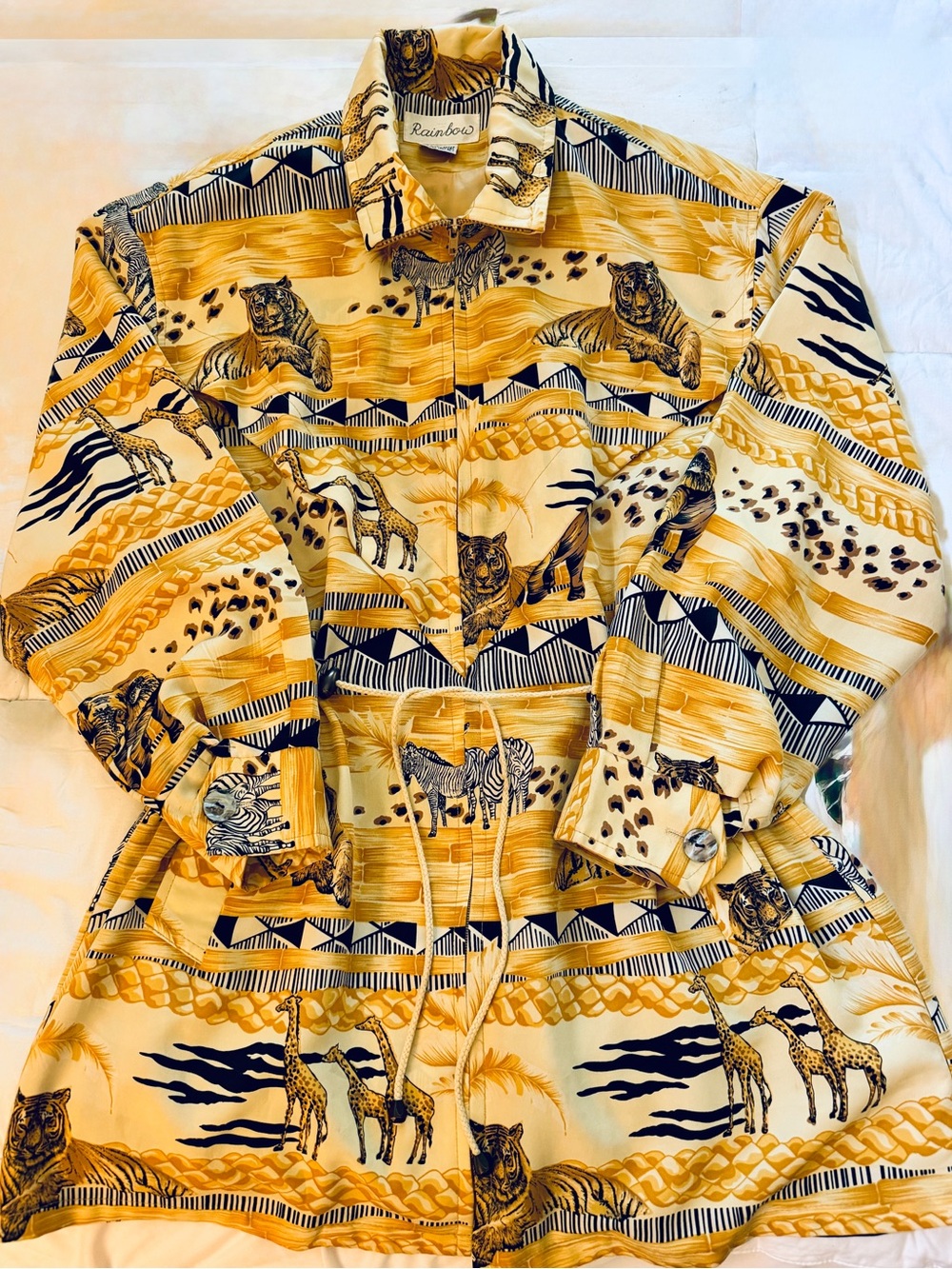 Zebra Tiger Safari Animal Print Funnel Neck Cinch Waist Jacket